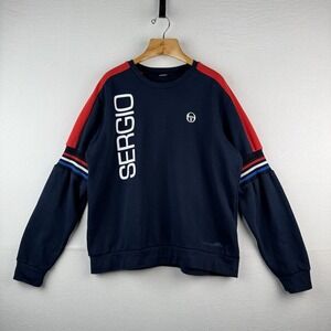 Sergio Tacchini Daniel Navy/White Men's Crew Sweatshirt Vertical Spell-out *Read